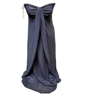 NWOT DAVIDS BRIDAL GOWN STRAPLESS FLOWING GOWN BLING BRA DARK GREY SZ 8